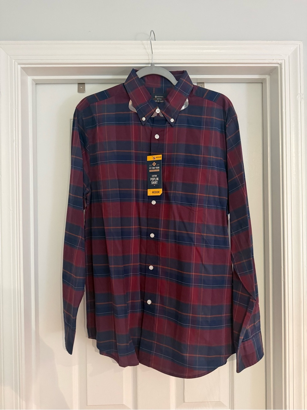 NWT Member’s Mark Men's Plaid Button-Down Shirt - Burgundy and Navy